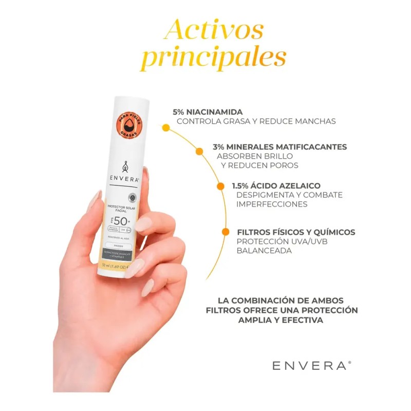 Protector Solar Facial Envera Oil Control SPF 50 Piel Grasa