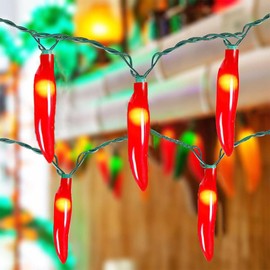 Romasaty Chili Pepper String Lights, 13.6FT Chili Pepper Cluster Lights with 35 Red Chili Pepper Light for Outdoor Indoor Kitchen Garden Patio Christmas Mexican Party Decor