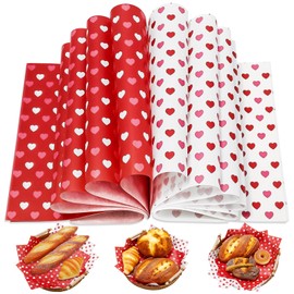 JarThenaAMCS 100Pcs Valentine's Day Wax Paper Red White Heart Deli Paper Tissue Sandwich Wrap Paper Waterproof Oil-Proof Picnic Liner For Party Kitchen Supplies