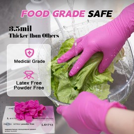 FINITEX Pink Nitrile Disposable Latex-Free Gloves - 3.5mil 100PCS/Box 9inch Long Powder-Free Gloves Guantes de Nitrilo Cleaning Medical Exam Food Cooking Gloves (100, Large)