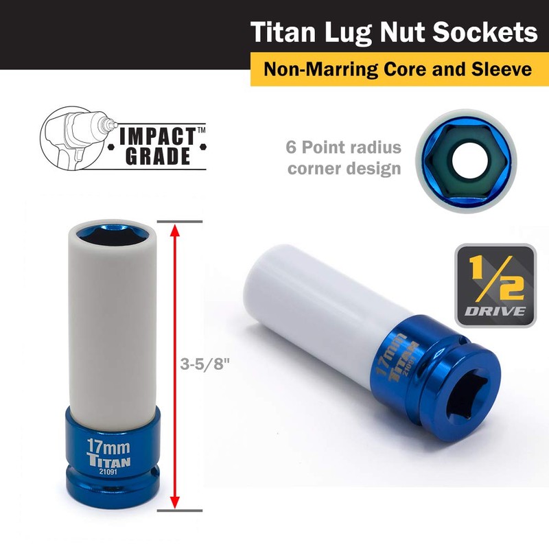 TITAN 21095 4-Piece 1/2-Inch Drive Non-marring Impact Deep Lug Nut