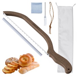 JUEDIFX Bread Knife for Homemade Bread, 15" Wooden Serrated Bread Cutter Bread Bow Knife Sourdough Bread Knife for Bagels Baguettes Fiddle Bow Design Premium Stainless Steel