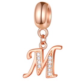 GLOWDAS Rose Gold Letter Charms Initial A-Z Alphabet Beads, 925 Sterling Silver Dangle CZ Birthstone Pendant, Mother's Day Birthday Gifts for European Charm Bracelet, Sterling Silver Rose Gold Cubic