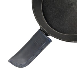 Hide & Drink, Leather Hot Handle, Panhandle Potholder, Double Layered Stitched, Slides On/Off Easily onto Metal Grips, Lodge Cookware Skillet, Handmade :: Slate Blue