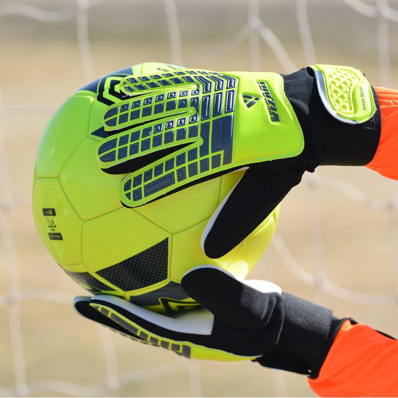 Vizari Junior Saver Soccer Goalkeeper Gloves (4, Yellow/Grey/Black)