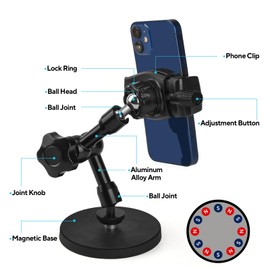 HOYXUN Magnetic Phone Holder for Gym/Tractor/Boat/Forklift, Heavy Duty Gym Magnetic Phone Holder Mount with 3.46" Super Strong Magnetic Base, 360° Adjustable Metal Arm, Fit for All Smartphones