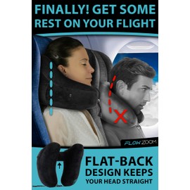 FLOWZOOM AIR Inflatable Travel Pillow for Airplane - Hooded Neck Pillow for Travel - Inflatable Travel Neck Pillow - Plane Pillow - Neck Cushion - Flight Pillow - Travel Neck Pillows - Size M Black