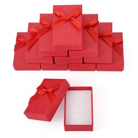 Bestewelry 12pcs Rectangle Jewelry Box Boxes 8.3 x 5.3 x 2.4cm Small Packing Boxes with Bow for Wedding Earrings Necklace Bracelet Jewelry Packaging Red