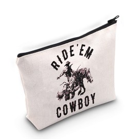 TOBGBE Western Ride Em Cowboy Cowgirl Rodeo - Bolsa de cosméticos con cremallera para mujer, Blancuzco, Ride'em Cowboy