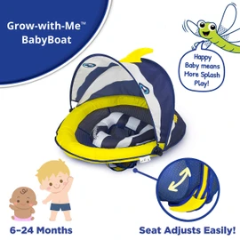 SwimSchool Deluxe Baby Float with Adjustable Canopy - 6-24 Months - Baby Swim Float with Splash & Play Activity Center Safety Seat - Navy/White