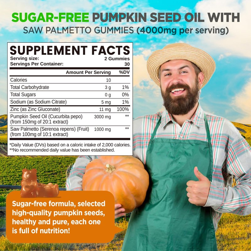 Pumpkin Seed Oil Gummies with Saw Palmetto, for Hair Growth