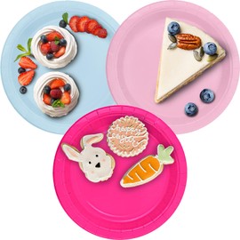 CUSINIUM 7" Dessert Paper Plates: 50pk Pastel Blue + 25-Pack: Hot Pink + Classic Pink