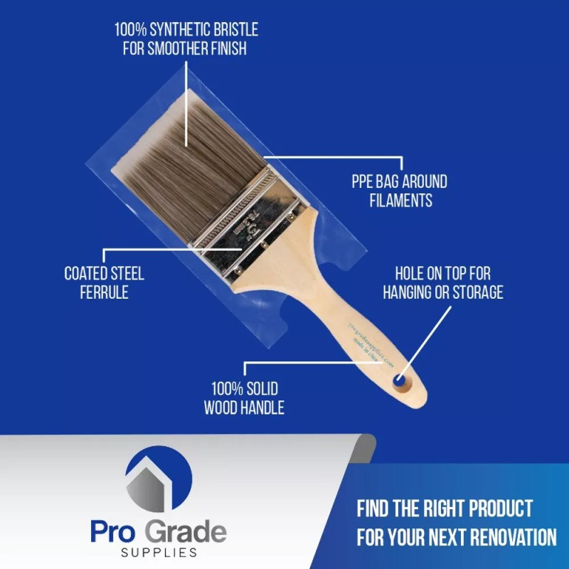 Pro-Grade 24PK 3" Flat House Wall,Trim Paint Brush Set Home