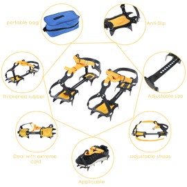 Amarine Made Anti-Slip Ice Crampons Mountaineering Cleats,10 Teeth Stainless Steel Snow Grips Crampons Traction Spikes for Hiking Climbing Fishing Jogging