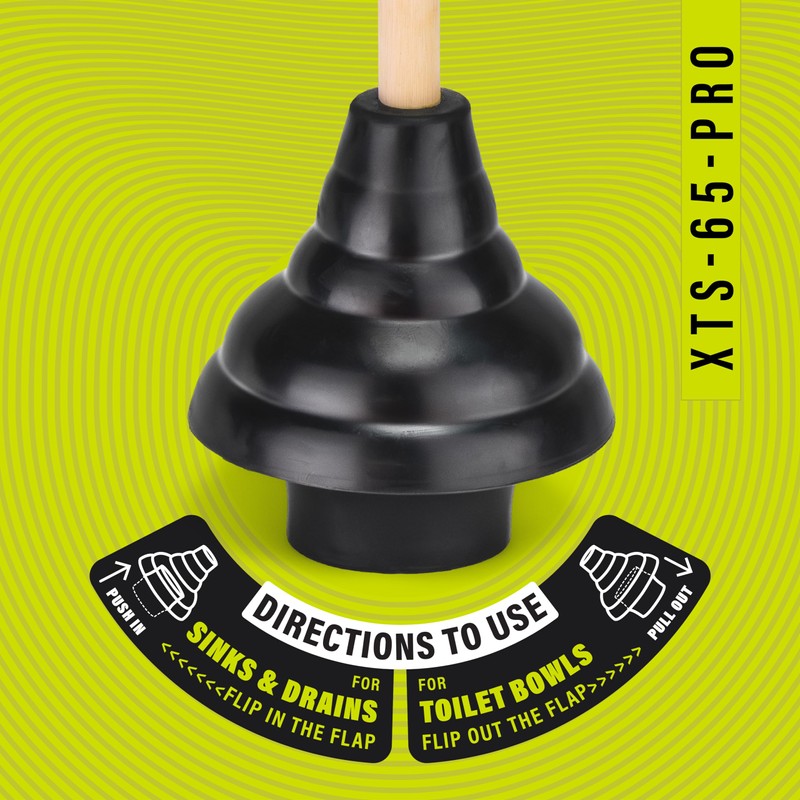SteadMax XTS-65-PRO Heavy Duty Toilet Plunger, Commercial Grade, Powerful Double