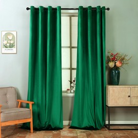 ELKCA Luxury Dark Green Velvet Window Curtain for Living Room,Grommet Top,2 Panels(Dark Green, 52" W x 84" L)