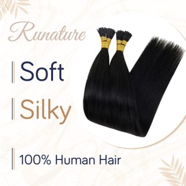 RUNATURE I Tip Hair Extensions for Women Black Human Hair Extensions 14 Inch Keratin Fusion Stick Hair Extensions Color #1 Jet Black Hair Extensions 100 Strands 50g