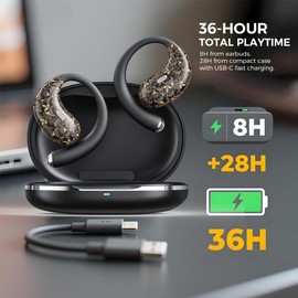 Over Ear Bluetooth 6.0 Open-Ear Earphones | 36 Hour Playtime, Noise Cancelling Calls, Sweat-Resistant, Lightweight Design | Perfect for Gym, Commuting & Travel, Wireless Sports Headphones (Printed on