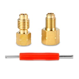 R1234yf Adapter with Valve Core, Female FL x 1/2'' LH-Male, 1/2'' LH Female x 1/4'' SAE FL Male, Fit for Refrigeration Conversion, with 1 Valve Core Remover