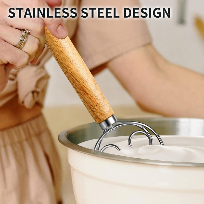 TEEVEA Danish Dough Whisk Stainless Steel Dough Hook Dutch Whisk