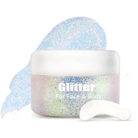 Body Glitter Gel, Biodegradable Face Glitter Gel Mermaid Liquid Eyeshadow Fine Glitter for Body, Face, Hair, Wedding Festival Glitter Sparkle 1.4 oz (#01)