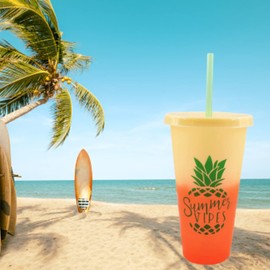 KRE Color Changing Tumbler with Straw 8 Inches Liquid Cold Beverage Iced Coffee Tea Smoothie Fun Party Theme To go Summer Reusable Drinking Tumbler Party and Travel Pack of 2 with Bonus Gadergdci