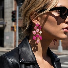 Colorful Crystal Tassel Earrings for Women Boho Long Dangle Earrings Vintage Drop Jewelry Wedding Bridal Prom Accessories（Pink）