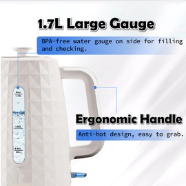 1.7L Electric Kettle, Fast Boiling 1200W Hot Water Boiler, 360° Cordless Design,Electric Tea Kettle for Boiling Water Auto Shut Off Boil Dry Protection，Electric Water Kettle for Coffee Tea,Beige