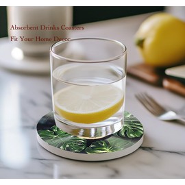 Nicegod Vintage Vinyl Record Botanical Aesthetic Ceramic Coasters Set of 6, Round Absorbent Drink Coaster, with Metal Holder & Cork Base, Coasters for Coffee Table Kitchen Office Home Decor or Gifts