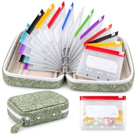 A8 Pill Pouches for Travel, 14 Reusable Pouches, Green Travel Case
