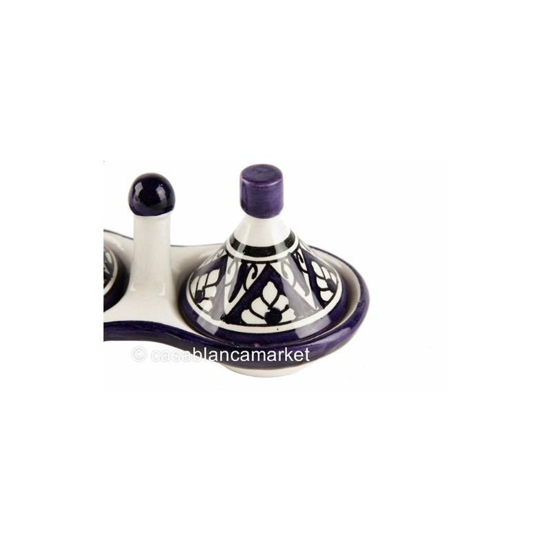 Moroccan Condiment Bowl Tagine, Berber Design Spice Duo (Blue and