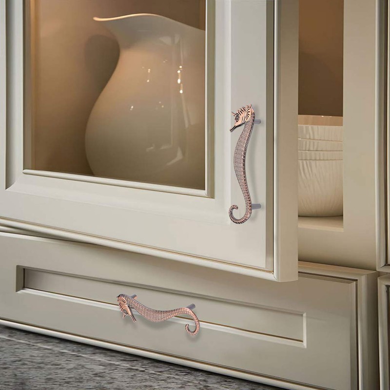 JUXYES Beach Ocean Theme Seahorse Shaped Drawer Handle Pulls, Marine