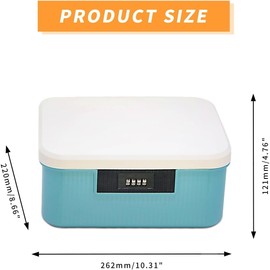 RUIAN Lockable Storage Container Bin, 2.3 Gallon Security Portable Combination Lock Plastic Box, Locked Security Box Suitable for Storing Important Items and Documents (White Blue)