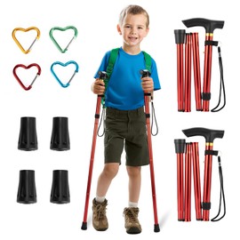 Elfzone Trekking Poles - Hiking Poles for Kids,Telescopic, Collapsible, Ultralight for Hiking (Red)