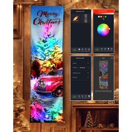 LED Wall Art with Christmas Tree and Car, LED Lighted Christmas Wall Art Design with APP Control, DIY, Timer, Wall Artwork Gift Christmas Wall Art for Living Room, Bedroom, Office Decor(16"x62")