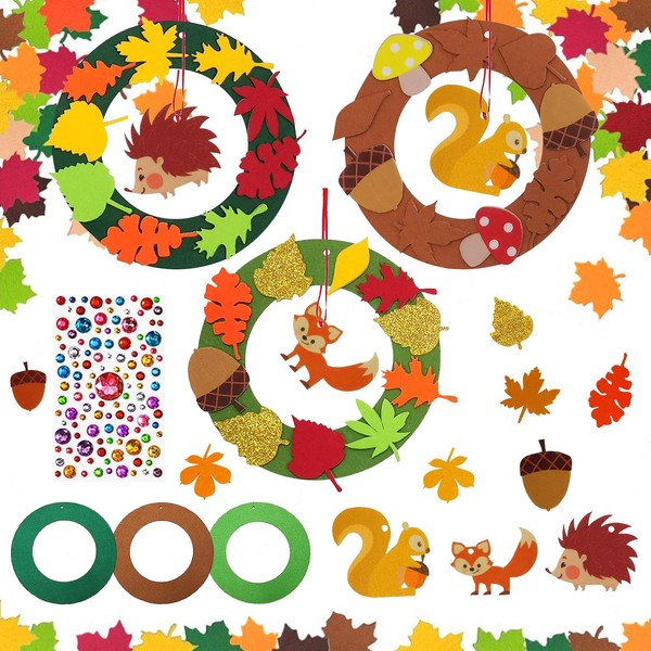 HUIKUANGEU Felt Wreaths for Children, 136 Pieces Autumn Craft Set