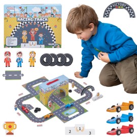 Prextex Portable Paper Car Racing Track - Engaging Car Race Track Toy with Cars, Ramp Tracks, & Exciting Accessories for Ages 3+ - Boost STEM Skills, Creativity, Coordination - 11.4"x8.4"x4"