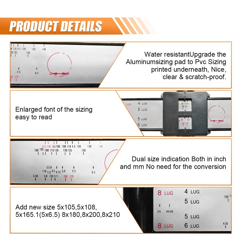 KITUREK PCD Gauge Ruler, Wheel/Rim Bolt Pattern Sliding Measuring Tool,