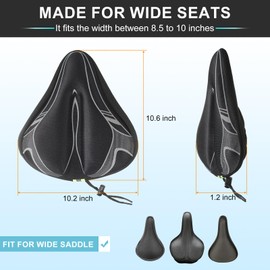 sourcing map Bike Seat Cover Bicycle Saddle Cushion with Large Comfortable Gel Padded Oversized Paddle for Men Women Stationary Bikes, Grey
