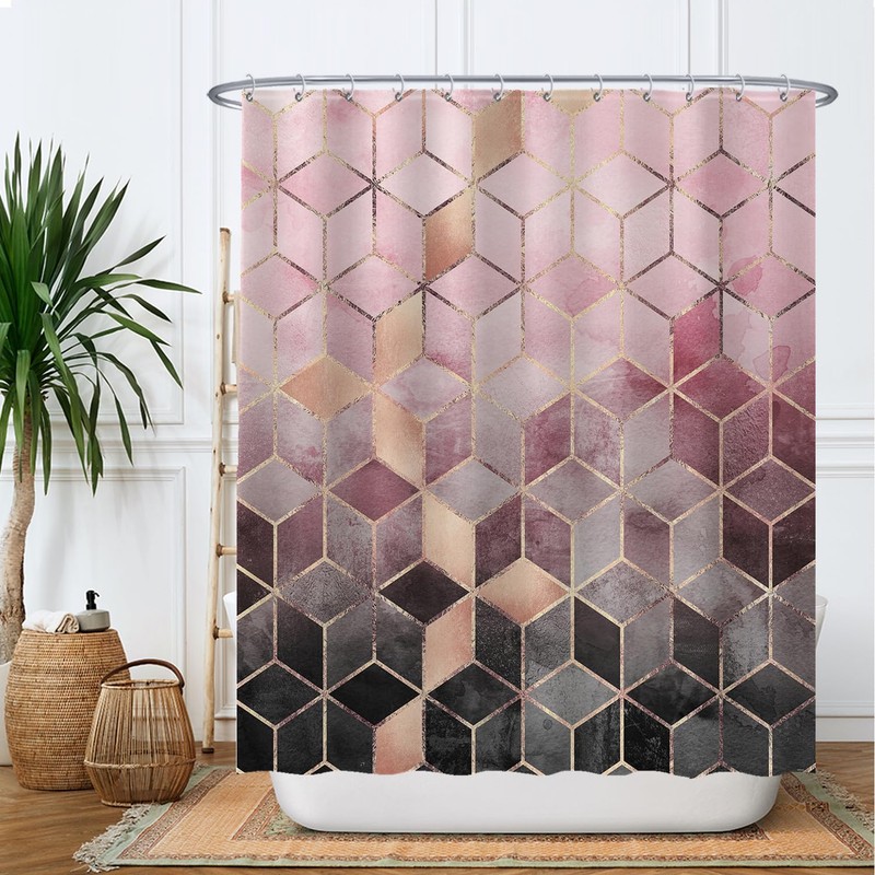 Ulticool Shower Curtain - Marble Ombre Pink Geometry - 180
