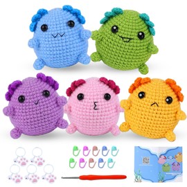 BoloShine Beginners Crochet Kits for Adults, DIY Keychain with Crocheting Book Video Tutorials, Amigurumi Crafts Set with Hooks and Yarns for Starters, Wild Animals Knitting Kit - Salamander