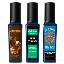 CLESH Body Spray for Men, 3.4 Fl Oz, 3 Pack, Noir Wave, Oud Dynasty, Amber Trail, Long Lasting