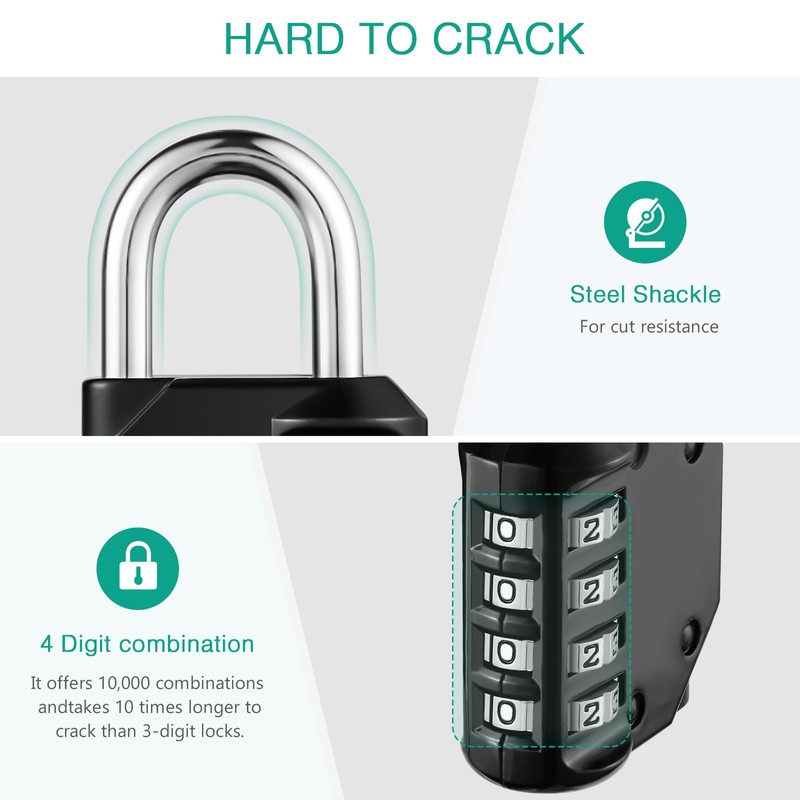 ORIA Combination Padlock, Combination Lock, Locker Lock, 4 Digit Combo