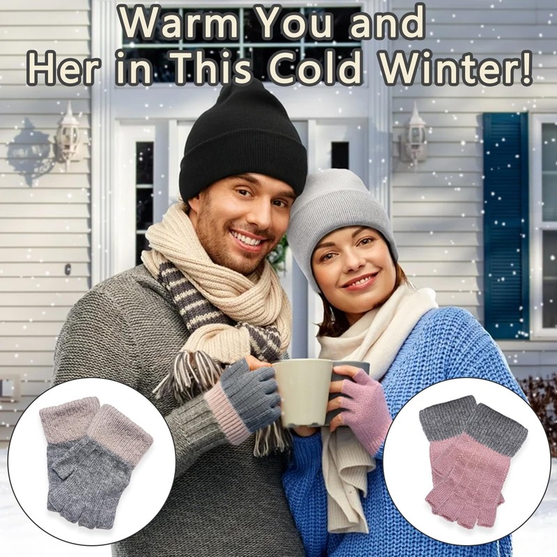2 Pairs Fingerless Gloves for Women Men, Winter Knitted Touchscreen