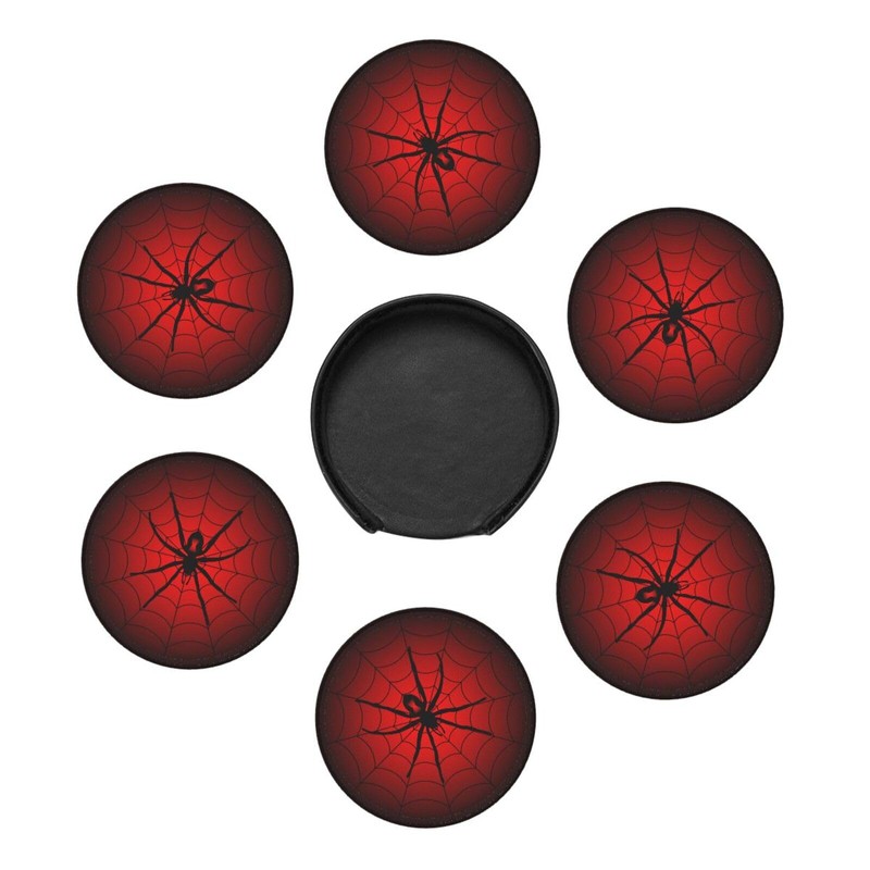 Spider Coasters for Drinks with Holder Leather Coasters Set of