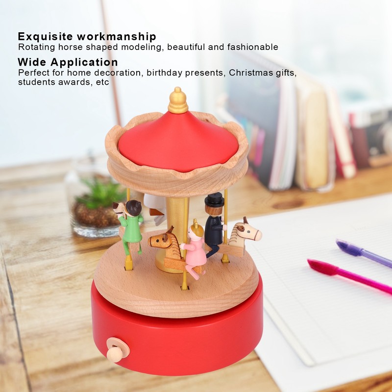 Wooden Music Box Musical Box Rotating Horse Shaped Wood Crafts