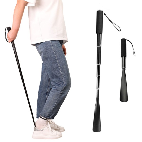 Metal Shoe Horn Long Handle For Seniors,14"-37" Adjustable Shoehorns for Men and Women