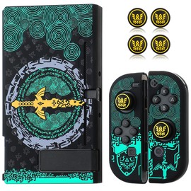 Dockable Protective Case Compatible with Switch, Hard Shell Case cover for Switch and Joy-Con Controllers with 4 Thumb Grips,Zelda Switch Carrying Case (Zelda tears of The Kingdom)
