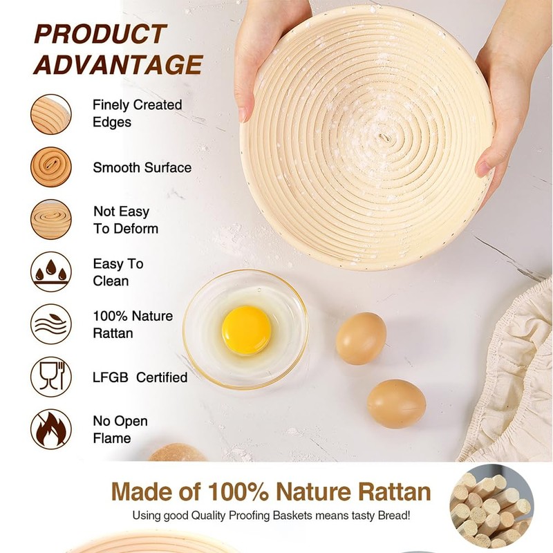 Premium Bread Proofing Basket Set – 9" Round & 10"
