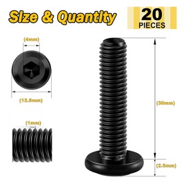 Wavanta 20Pcs M6 Bolts, M6 x 30mm Flat Head Hex Socket Cap Screws Bolts, 304 Stainless Steel Furniture Bolt Full Thread, Black Oxide, with Hex Key